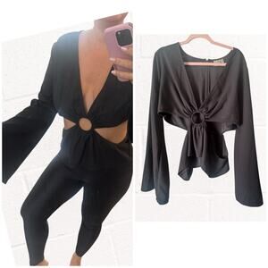 ASOS black cutout bell sleeve blouse, size 14